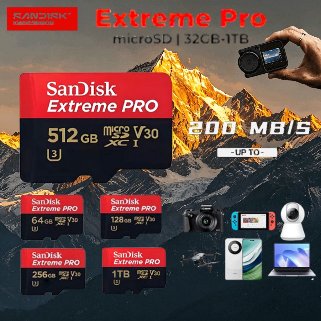 Sandisk Extreme Pro 4K Up to 200MB/s MicroSD Card With Adapter 128GB/256GB/512GB)(SDSQXCG/SDSQXCY/SD