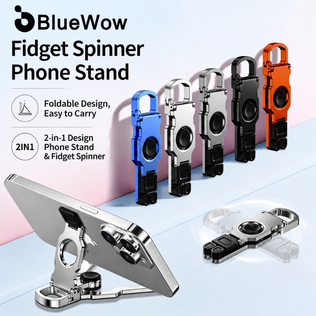 BlueWow 2-in-1 Fidget Spinner ขาตั้งโทรศัพท์พับโลหะที่วางโทรศัพท์แบบพกพาขาตั้ง Anti-Stress Finger ของเล่นสําหรับโทรศัพท์ Pad