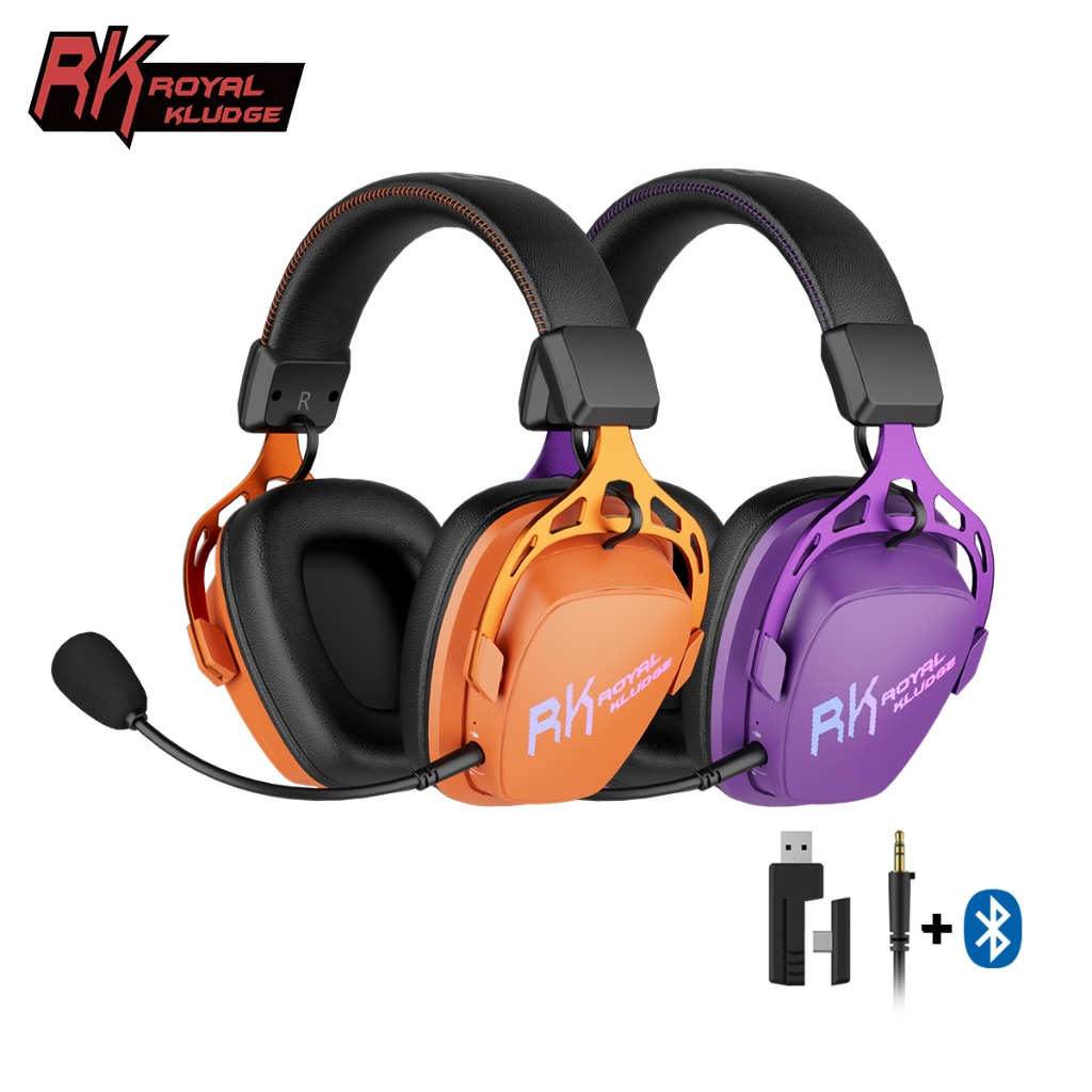 RK Royal Kludge RK HG103PRO หูฟังสําหรับเล่นเกมไร้สาย 50 มม.ลําโพง RGB ไฟโปรตีนผิว Earmuffs พร้อมขายึดอลูมิเนียม
