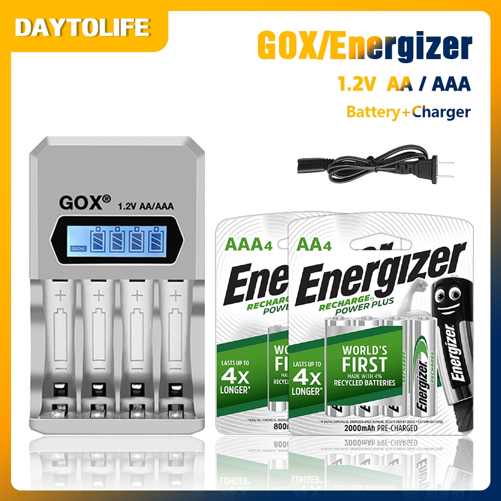Energizer 1.2V AA หรือ AAA HI-MH แบตเตอรี่ชาร์จและเครื่องชาร์จอัจฉริยะ LCD GOX