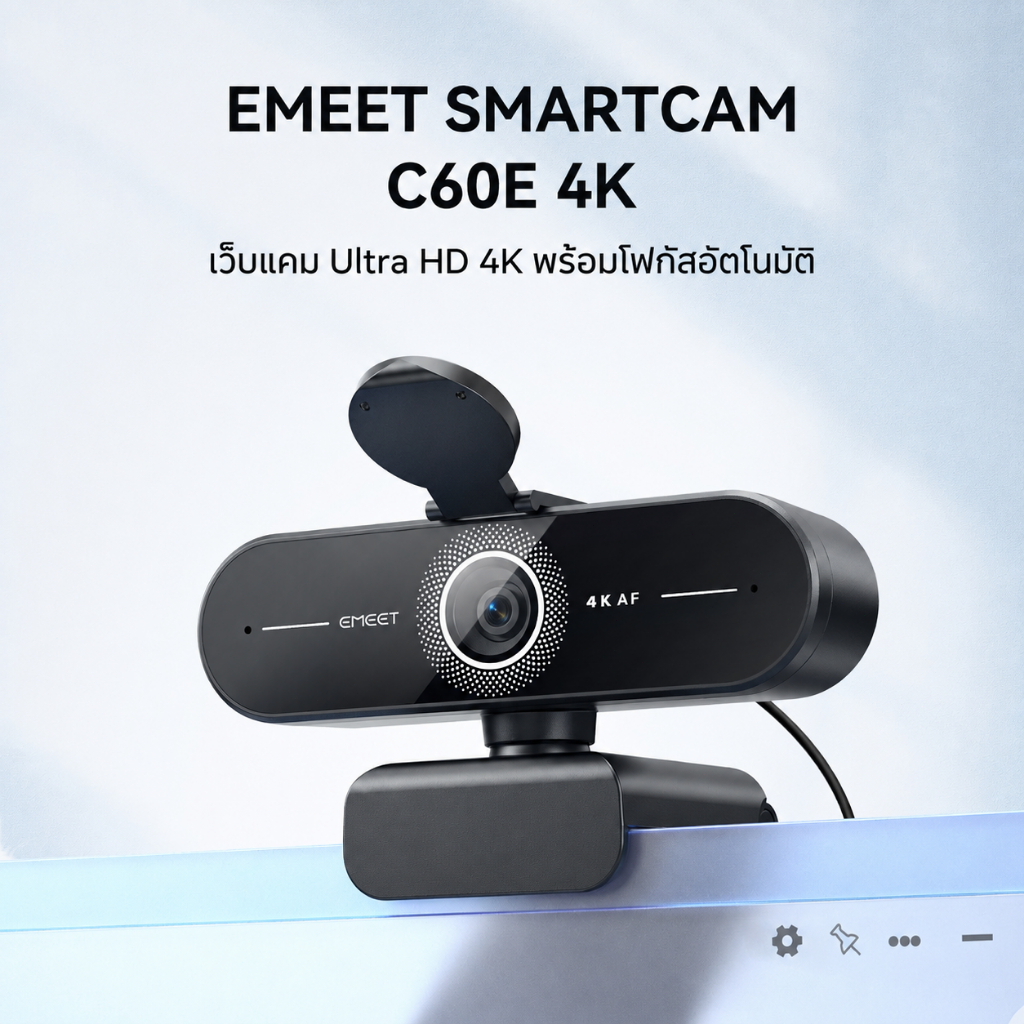 EMEET เว็บแคม 4K เว็บแคม Ultra HD 4K พร้อมโฟกัสอัตโนมัติ EMEET C60E 4K สําหรับพีซี/ซูม/ทีม/Skype