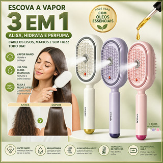 Escova De Cabelo Elétrica A Vapor , Pente De Massagem E Função De Névoa , Tecnologia De Íons Simultaneamente Mais Forte