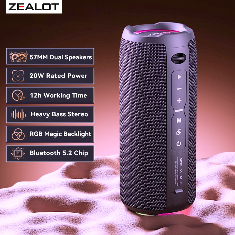 ZEALOT S49 Pro 20W ลําโพงบลูทูธไร้สาย Soundbar TWS แบบพกพา Super Bass สเตอริโอ RGB ไฟ
