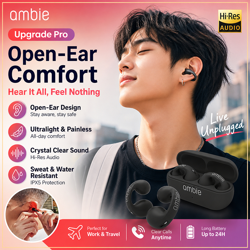 🚚ท้องถิ่น🚚 Ambie Sound Earphone หูฟังไร้สายบลูทูธ 5.3 หูฟังต่างหู TWS IPX5 หูฟังแบบสปอร์ตพร้อมไมโครโ