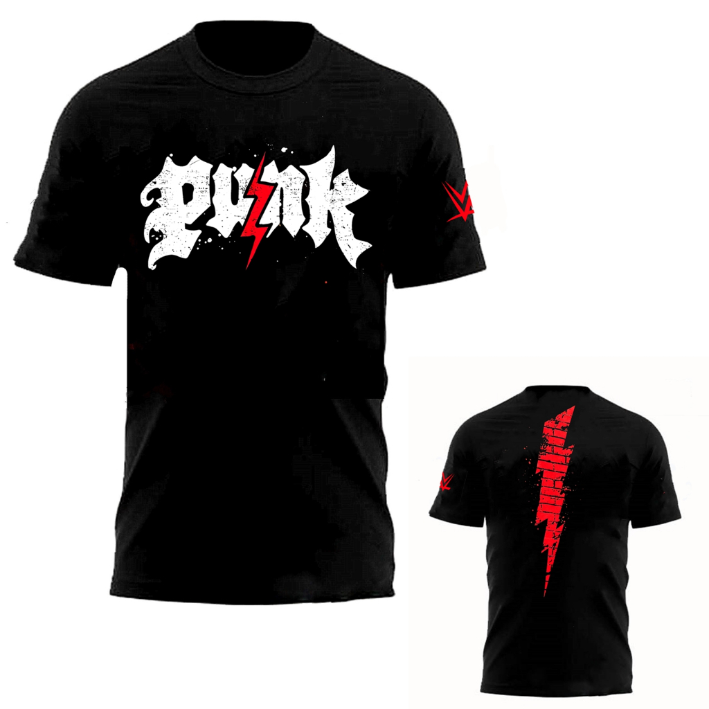 Wwe Mens Black CM Punk Electric Red Punk Logo T-Shirt