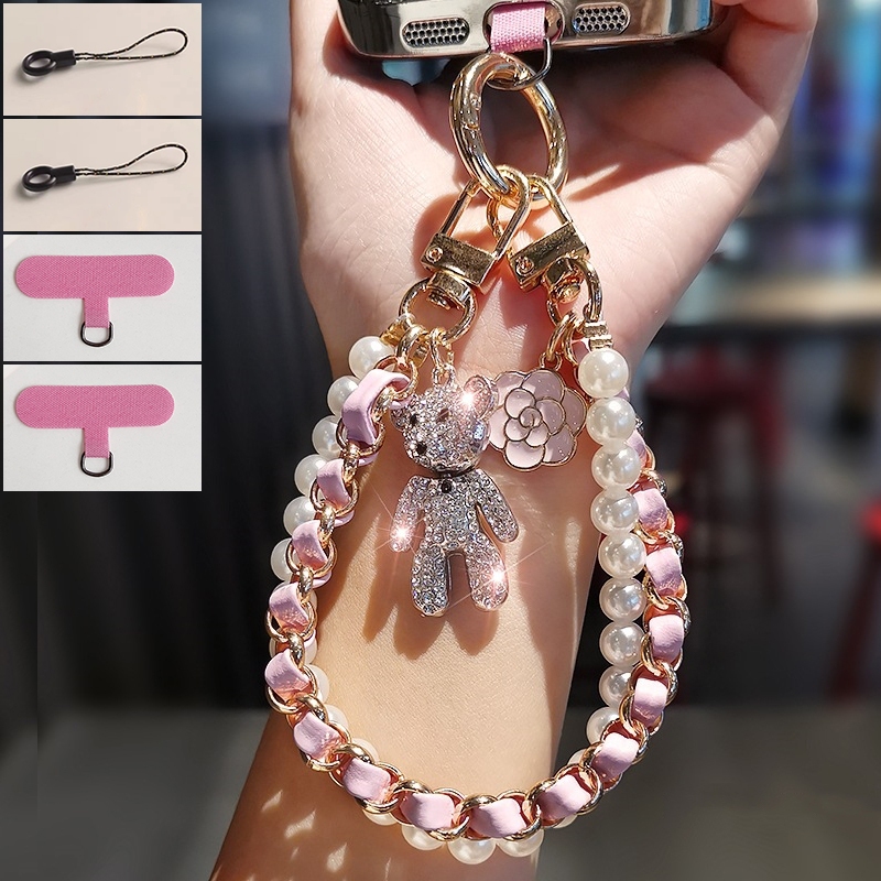 น่ารักๆจี้ห้อยหนังมุกเย็บโทรศัพท์ รุนแรง หมี phone charm สายห้อยโทรศัพท์ ที่ห้อยสายคล้องคอโทรศัพท์ พวงกุญแจสายรัดข้อมือ
