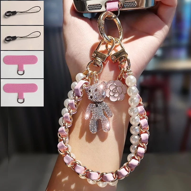 น่ารักๆจี้ห้อยหนังมุกเย็บโทรศัพท์ รุนแรง หมี phone charm สายห้อยโทรศัพท์ ที่ห้อยสายคล้องคอโทรศัพท์ พวงกุญแจสายรัดข้อมือ