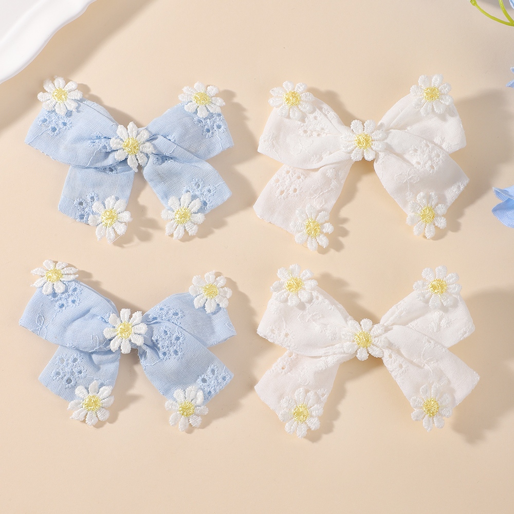 ชุดปักกิ๊บโบว์ลายดอกไม้สีเหลืองสำหรับเด็กทารก 2 ชิ้น/set ทำจากผ้าฝ้ายใส่ง่ายและสวยงาม