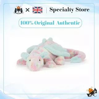 [ของแท้ 100%] ตุ๊กตา Jellycat Dragon มอบการ์ดอวยพรและถุงของขวัญสีฟ้า - Free Gift card & bag of jelly cat แท้
