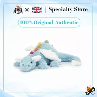 [ของแท้ 100%] ตุ๊กตา Jellycat Dragon มอบการ์ดอวยพรและถุงของขวัญสีฟ้า - Free Gift card & bag of jelly cat แท้