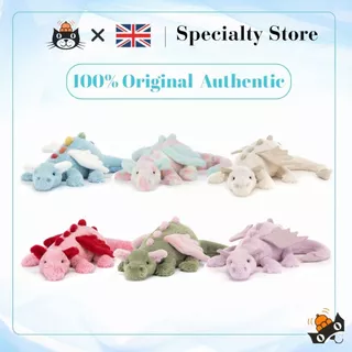 [ของแท้ 100%] ตุ๊กตา Jellycat Dragon มอบการ์ดอวยพรและถุงของขวัญสีฟ้า - Free Gift card & bag of jelly cat แท้