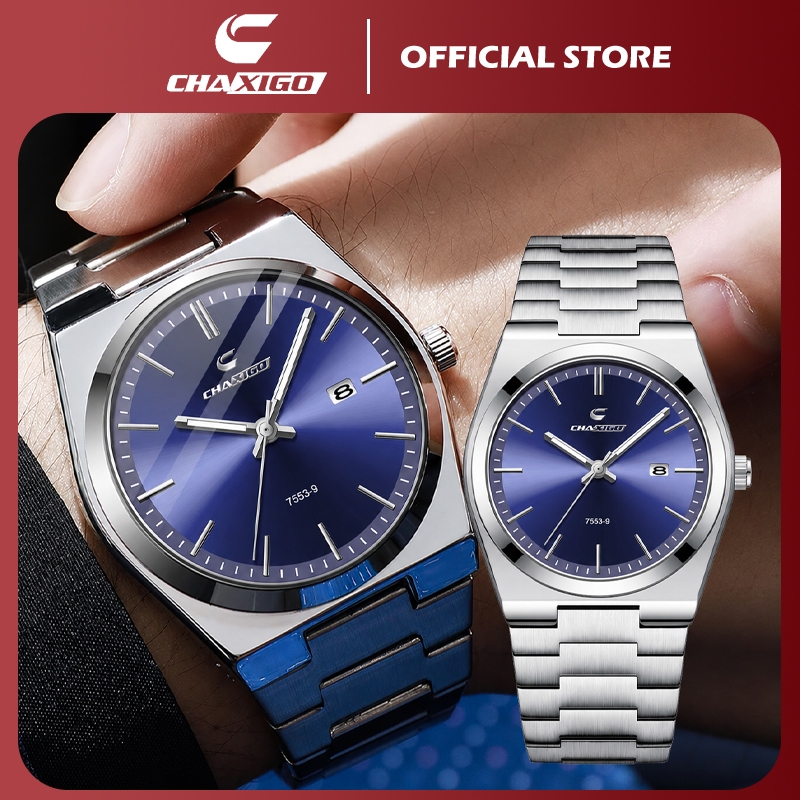 Chaxigo นาฬิกาผู้ชาย กันน้ำ 100% ดีไซน์พรีเมียม สไตล์สปอร์ต ตัวเรือนสแตนเลส เรืองแสง แสดงวันที่และวัน พร้อมส่ง 7553-9songkran