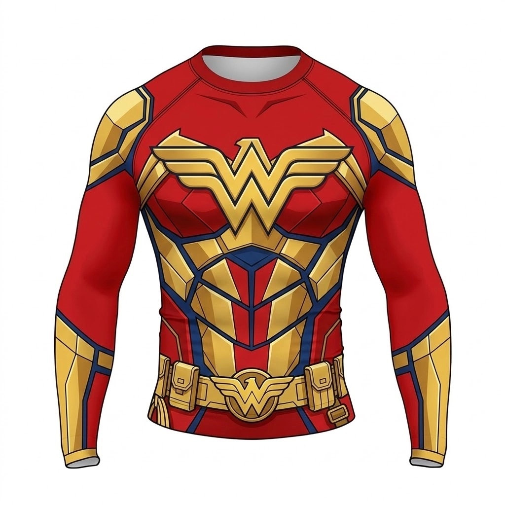Wonder Woman การบีบอัดเสื้อแขนยาวผู้หญิง Gym คอสเพลย์ฟิตเนส Top
