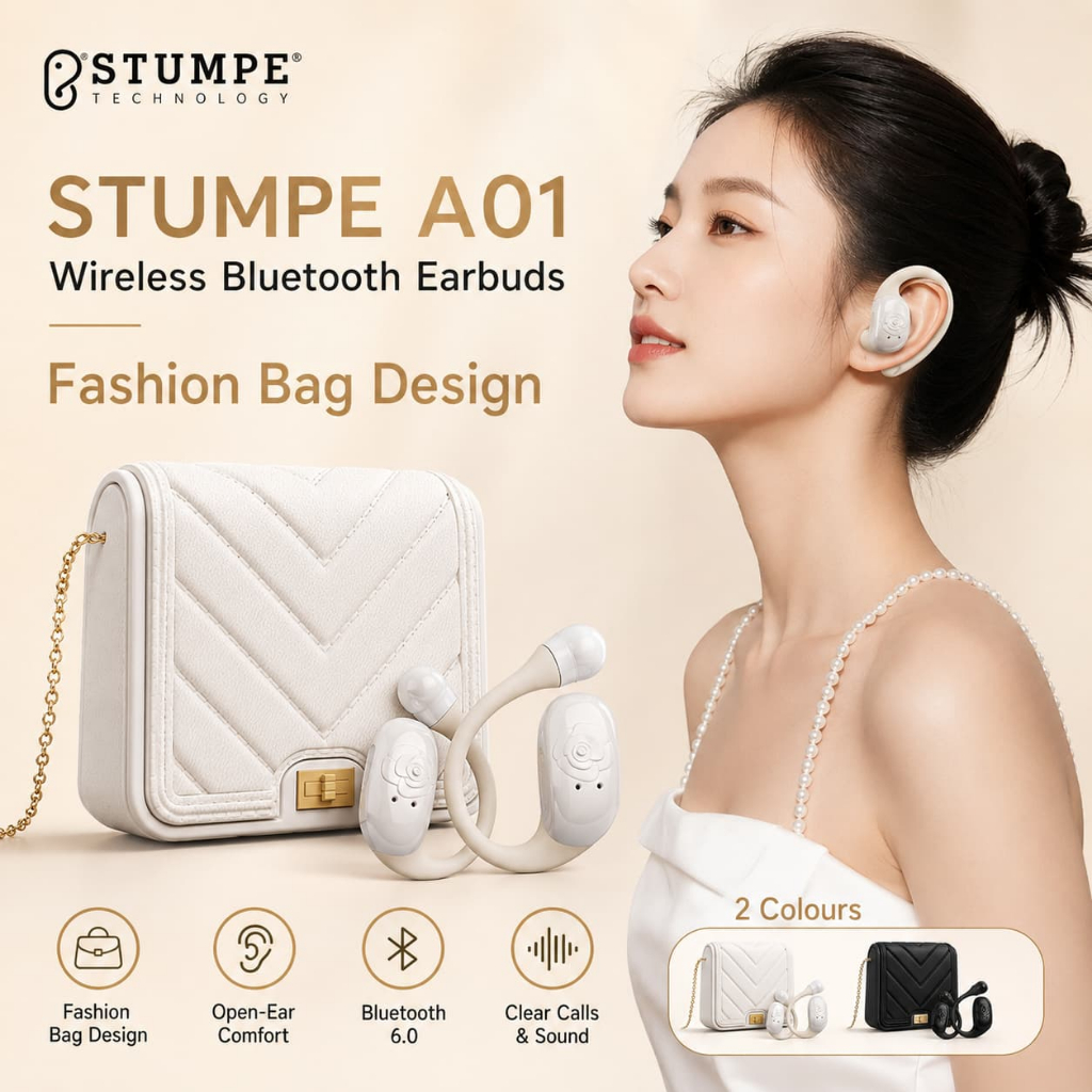 STUMPE A01 หูฟังไร้สายบลูทูธเปิดหูหูฟังบลูทูธ 6.0 กระเป๋าแฟชั่นออกแบบ ENC Clear Call Bass ชุดหูฟังสํ