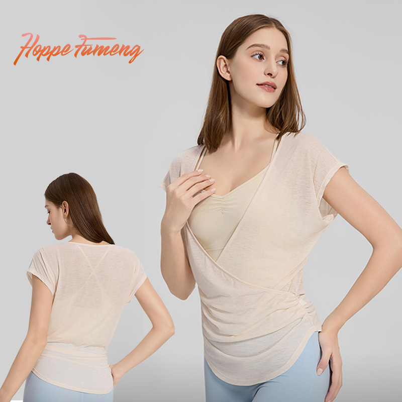 Hope Fumeng เสื้อยืดแขนสั้นลําลองสไตล์หลวมของผู้หญิงสําหรับเล่นโยคะและสวมใส่กลางแจ้ง