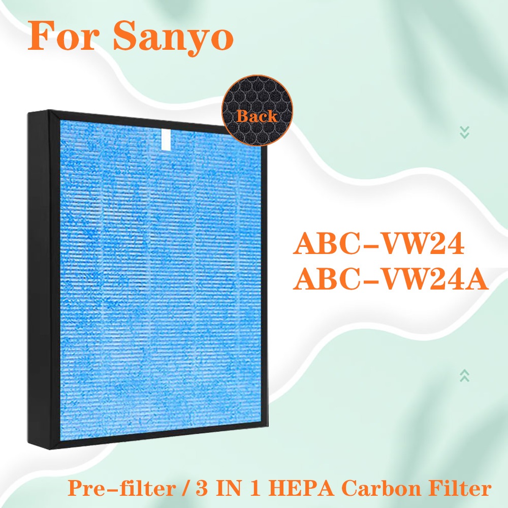 สําหรับเครื่องฟอกอากาศ Sanyo ABC-VW24 ABC-VW24A ABC-FAH94 เปลี่ยน 3 ใน 1 ต้านเชื้อแบคทีเรีย HEPA รวม