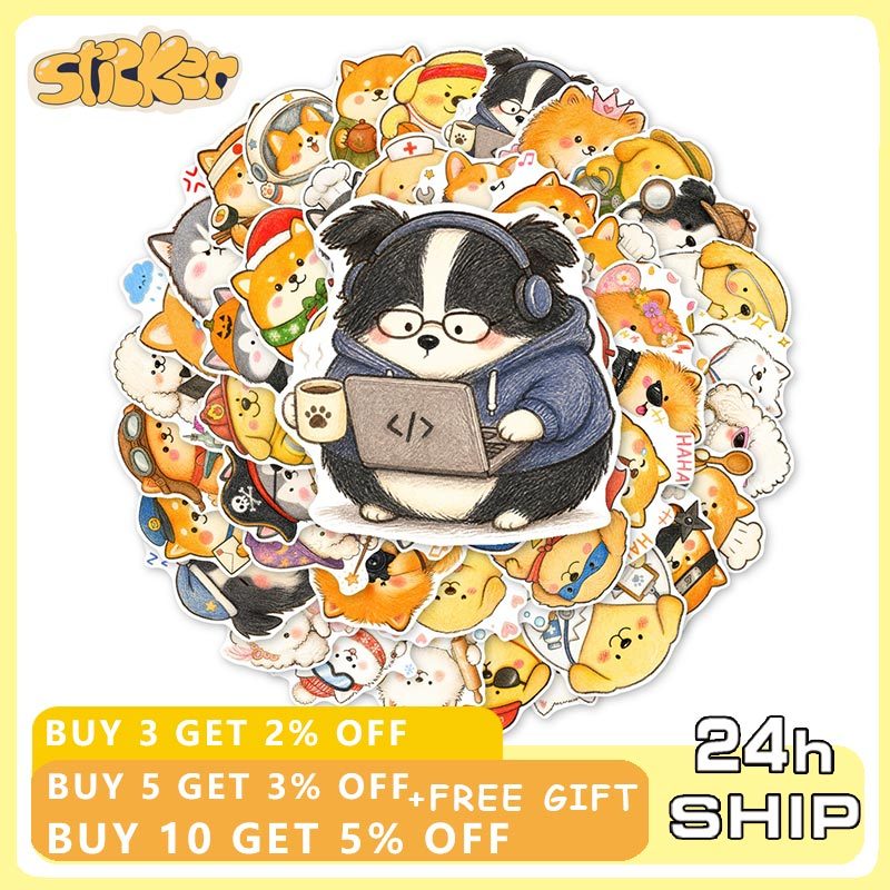 50ชิ้นสนุกน่ารักการ์ตูนลูกสุนัขสติกเกอร์กันน้ํากระเป๋าเดินทางเคสโทรศัพท์แล็ปท็อปสก์ท็อปตกแต่งสติ๊กเกอร์