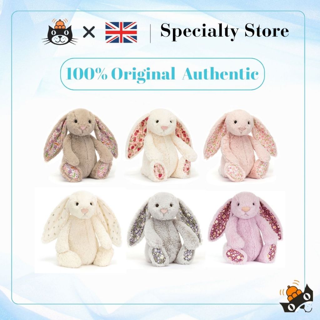 [ของแท้ 100%] ตุ๊กตา Jellycat Blossom Bunny - มอบการ์ดอวยพรและถุงของขวัญสีฟ้า - Free Gift jelly cat แท้