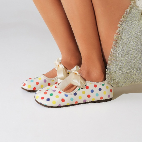 สไตล์ญี่ปุ่นเกาหลีน่ารัก Macaron Rainbow Polka Dot แยก Toe Ballet รองเท้าผู้หญิง,ซาตินโบว์นุ่มไม่บด Anti-Slip Flat Sole, Commuter Travel Daily Wear All-Match