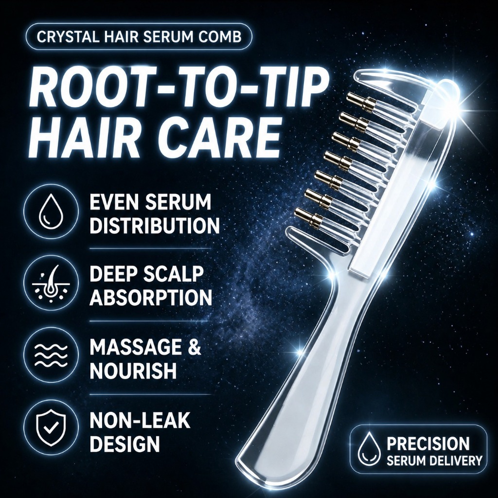 Scalp Serum Applicator Comb Liquid Guiding Hair Care Tool หวีรากโปร่งใสพร้อมเคล็ดลับลูกกลิ้งโลหะสําหรับน้ํามันผมและการรักษา