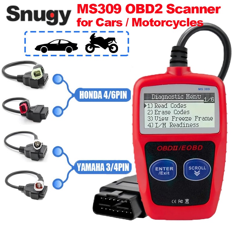 สต็อกในพื้นที่MS309 OBD 2 สแกนเนอร์รถจักรยานยนต์รถยนต์ OBD2 สแกนระบบเครื่องยนต์เครื่องอ่านรหัสเครื่อ