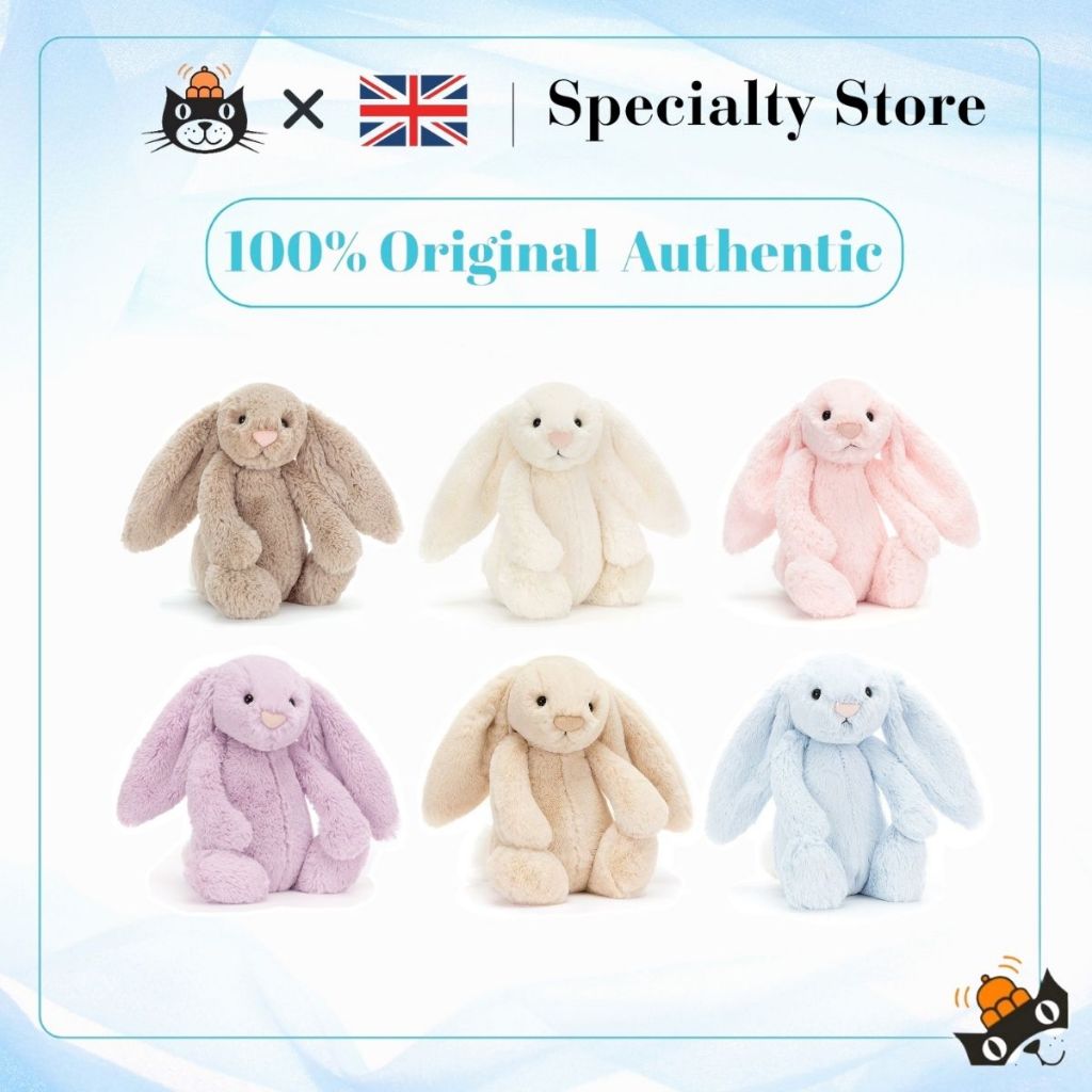 [ของแท้ 100%] ตุ๊กตา Jellycat Bunny มอบการ์ดอวยพรและถุงของขวัญสีฟ้า - Free Gift card & bag of jelly cat แท้