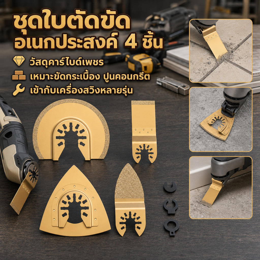 4 ชิ้นเพชรคาร์ไบด์ใบเลื่อยสั่นชุด Quick Release ผสม Oscillating Multi เครื่องมือใบมีด