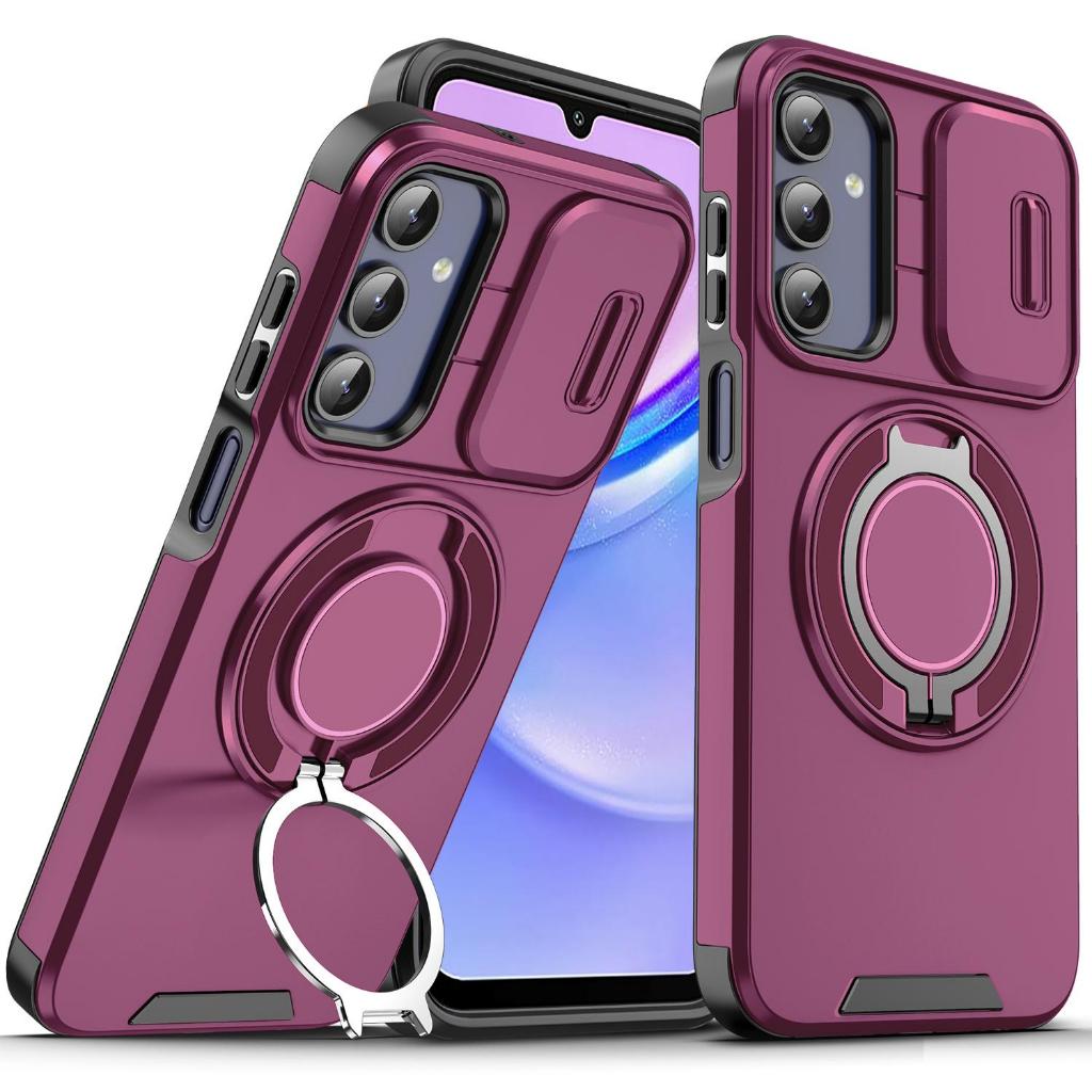 SAMSUNG ฝาครอบกล้องสไลด์พร้อม 360° ขาตั้งแหวนหมุนได้ Heavy-Duty เคสโทรศัพท์กันกระแทกสําหรับSamsung A57 A56 A55 A54 S26 Ultra S25 S24 Ultra