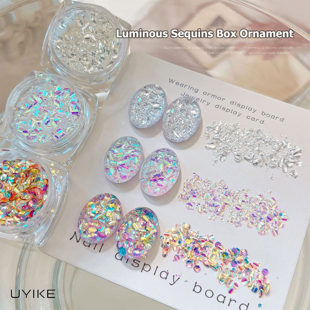 UYIKE เสน่ห์เล็บเลื่อมแสงชนิดบรรจุกล่อง, เลื่อมเรืองแสงเงาสุด, อเนกประสงค์ DIY แวววาวตกแต่งเล็บ