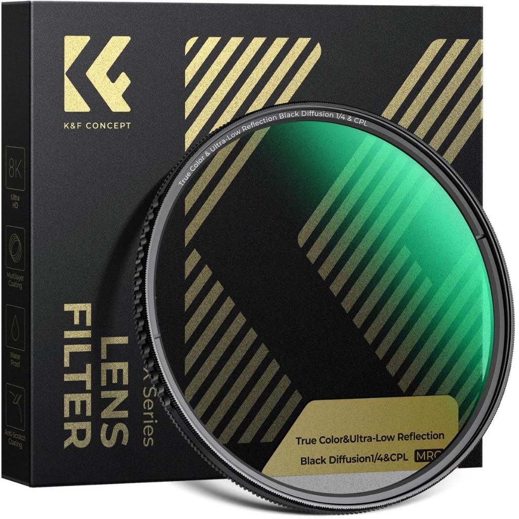 K&F Concept 49-95mm Black Mist 1/4 & CPL 2-in-1 Lens Filter True Color & Ultra-Low Reflectrication Cinematic Polarizer Effect Filter สําหรับเลนส์กล้อง