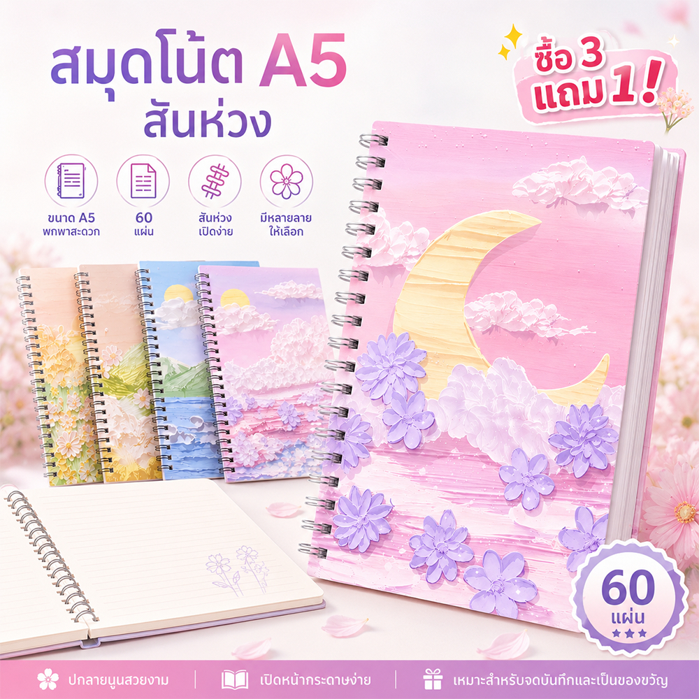 สมุดโน๊ตจิ๋ว ลายการ์ตูนน่ารัก สมุดจดบันทึก สมุดจดศัพท์ สมุดโน๊ตสันห่วงA5 60แผ่น notebook อุปกรณ์การเรียน พกพาง่าย