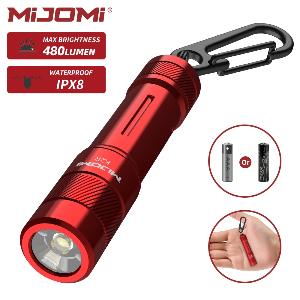 Mijomi K2R มินิพวงกุญแจไฟฉาย 480 Lumens กันน้ํา IPX8 สำหรับเดินป่าและแคมปิง Christmas gift
