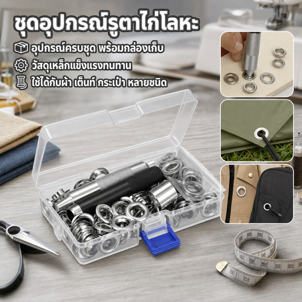 100 ชุด Grommet ชุดเครื่องมือ Grommet การตั้งค่าเครื่องมือ 1/2 นิ้ว Grommets ตาไก่พร้อมเครื่องมือติดตั้ง & Storage Case