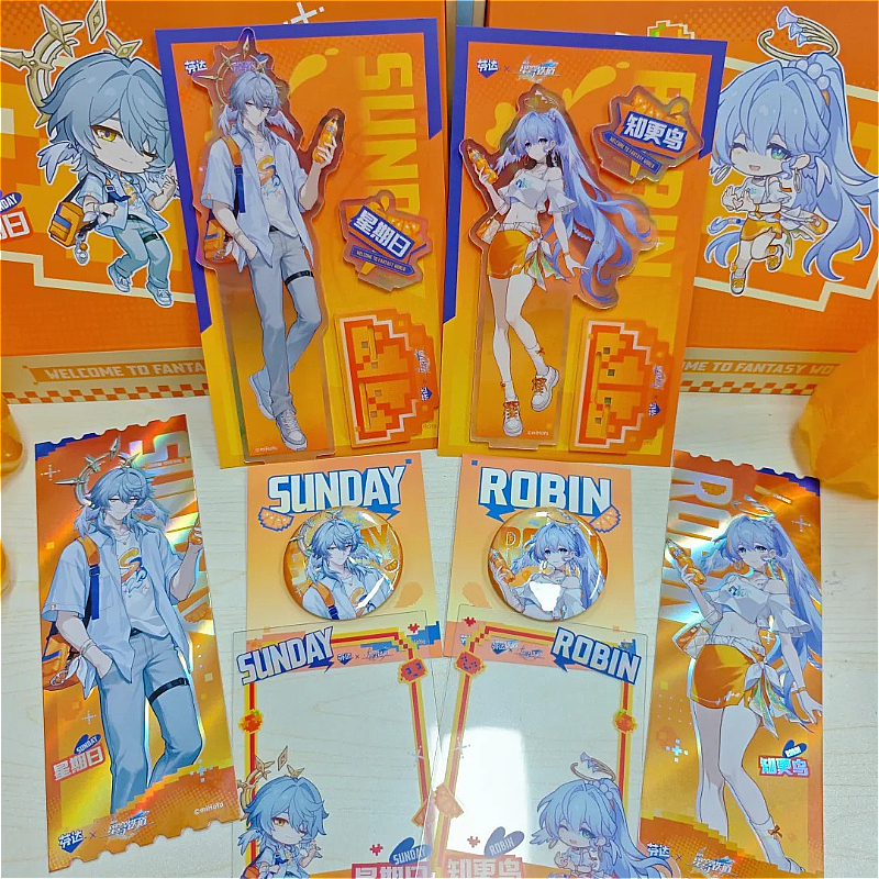 Honkai ของแท้อย่างเป็นทางการ: ชุดผลิตภัณฑ์ร่วม Star Rail x Fanta, ป้าย Robin & Sunday, Standee, ตั๋วโฮโลแกรม & การ์ดใส, ไม่มีเครื่องดื่มรวม CDRC