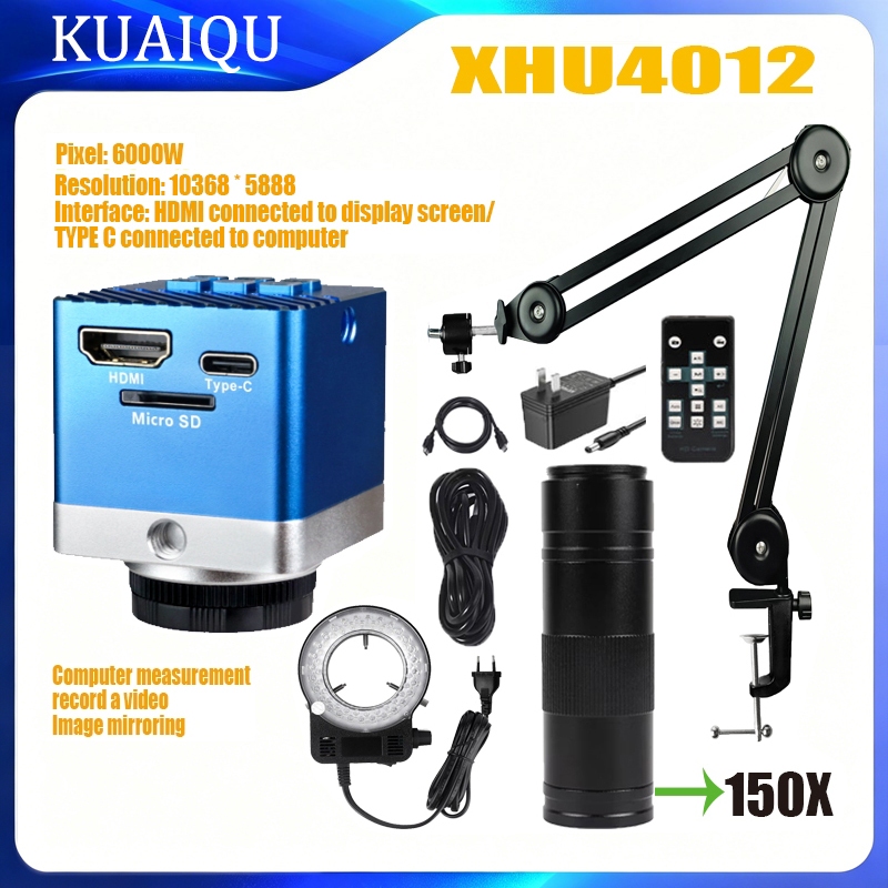 YIZHAN  4K กล้องจุลทรรศน์ดิจิตอล อุตสาหกรรม 150X Zoom C-Mount Lens HDMI/USB4  Video Microscope Digit
