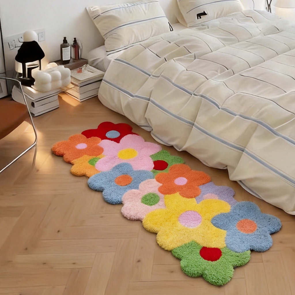 พรมเช็ดเท้าห้องน้ำ วัสดุแคชเมียร์สามมิติ ลายดอกไม้สีสัน ขนาด45x120cm นุ่มสบายและซึมซับได้ดี อุปกรณ์ตกแต่งบ้าน