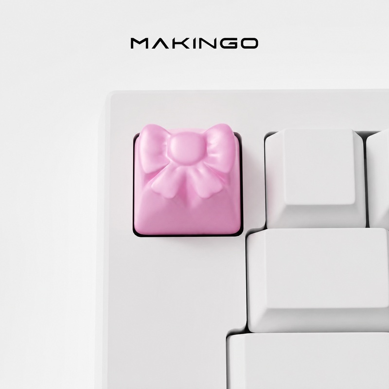 Makero Bow Metal Keycap Custom Artisan Mechanical Keyboard ESC Keycap Cross Stem Sakura Pink Silver 