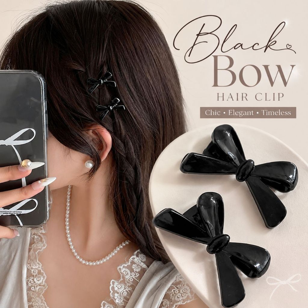 Sweet Edgy Bow Snap Clips ✨ Sleek Onyx Grip สําหรับ Viral Side Bang ดูและ 3 วินาที Trace Free Hair H