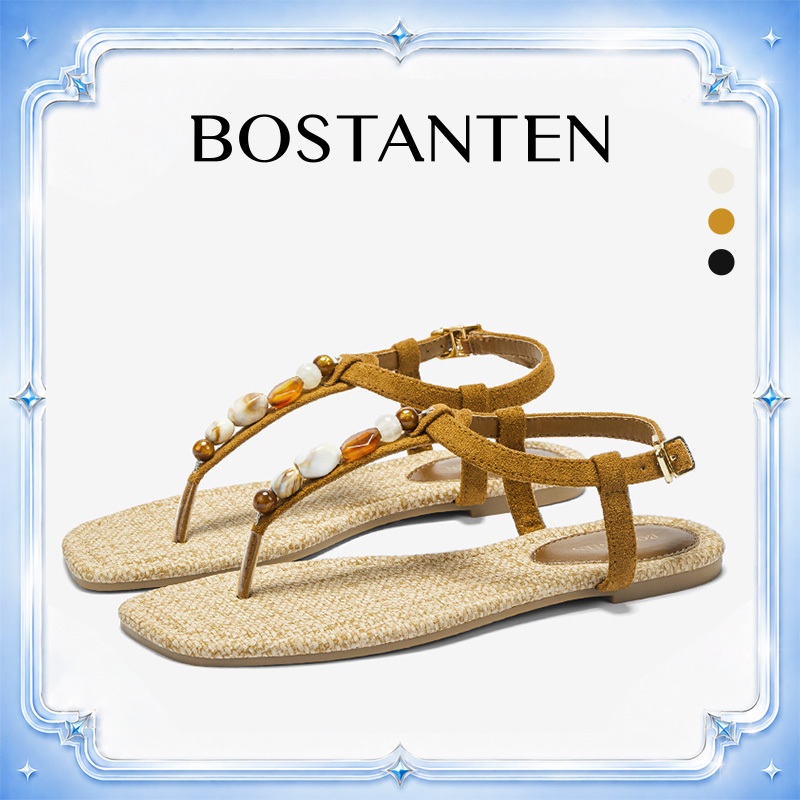 【สินค้าพร้อมส่งจากไทย】BOSTANTEN Lucky Sandals รองเท้าแตะผู้หญิง สายลูกปัด พื้นนุ่ม เบา ใส่สบาย ใส่ได้ทุกวัน