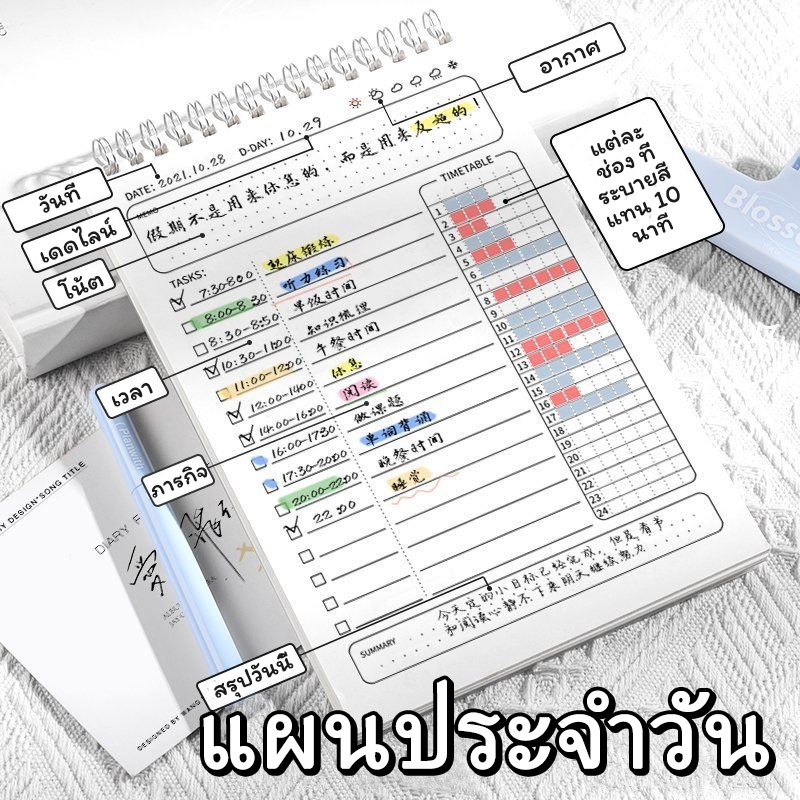 สมุดการจัดการเวลาวางแผนรายวันการเรียนรู้การทํางานสมุดบันทึกวินัยในตนเองบันทึกไดอารี่สมุดบันทึกแบบเจาะรู