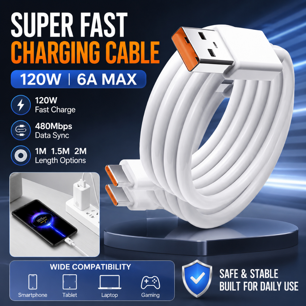 สายชาร์จเร็ว120W Turbo 6A USB-C ซิงค์ข้อมูล รองรับมือถือหลายรุ่น ยาว 1m 1.5m 2m สําหรับ X3 Pro F4 F5