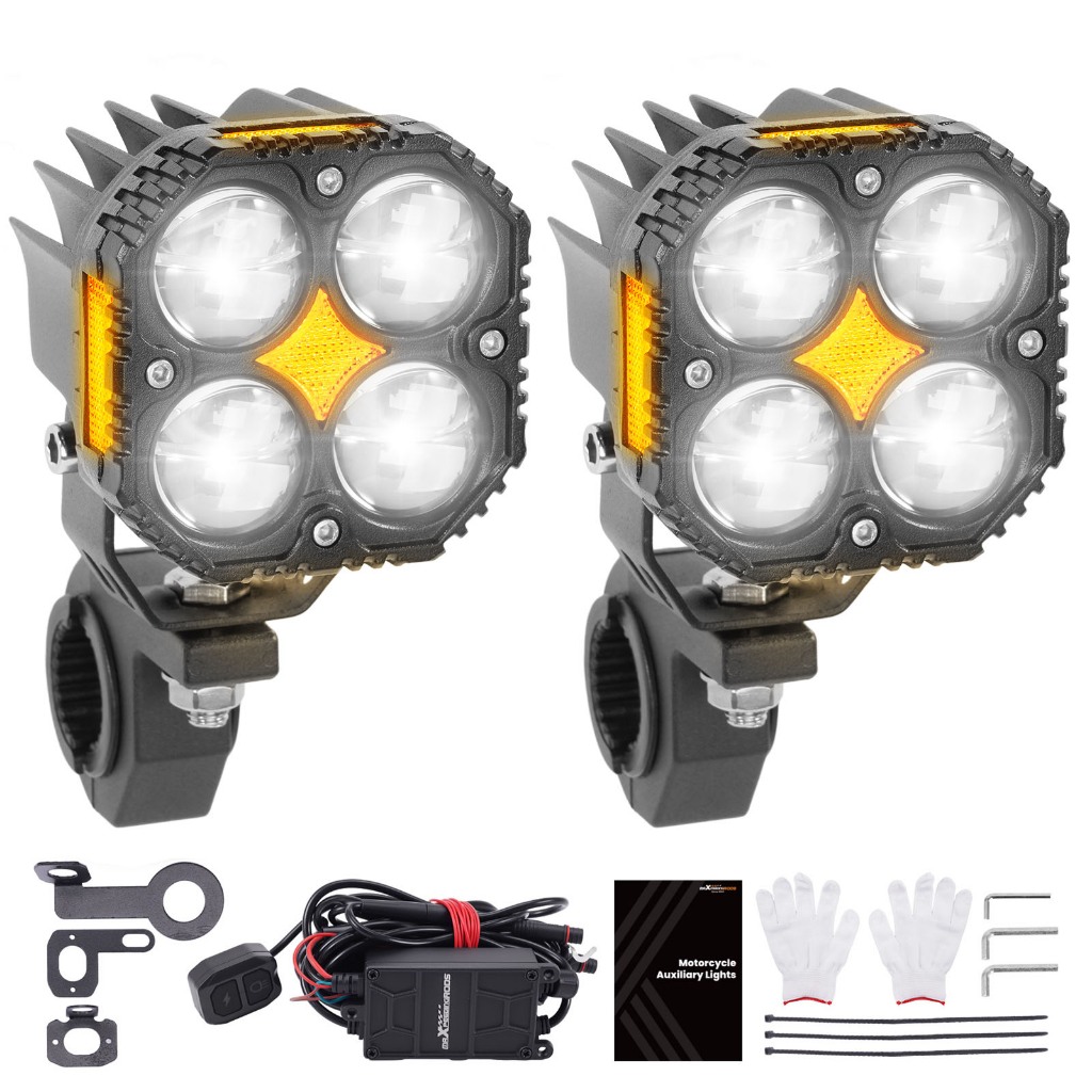 【turn signal】ไฟสปอร์ตไลท์ LED 12V 120W คู่ ไฟหน้าแต่ง มอเตอร์ไซค์ รถกระบะ ATV UTV กันน้ำ IP67 ไฟสูงต่ำ DRL ไฟเลี้ยว ติดแคชบาร์ ปรับได้ รับประกันไทย