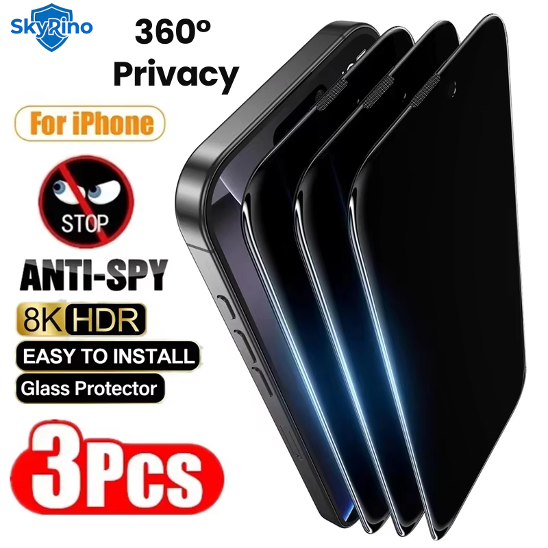 [1-3PCS] SKYRINO Anti-Spy Glass ฟิล์มกระจกกันแอบมอง ชัดเต็มจอ ติดง่าย ทนทาน สําหรับ iPhone 15 14 13 12 11 Pro Max Mini X XS XR 7 8 Plus ตัวป้องกันหน้าจอความเป็นส่วนตัวสําหรับ iPhone 17 16 17Air