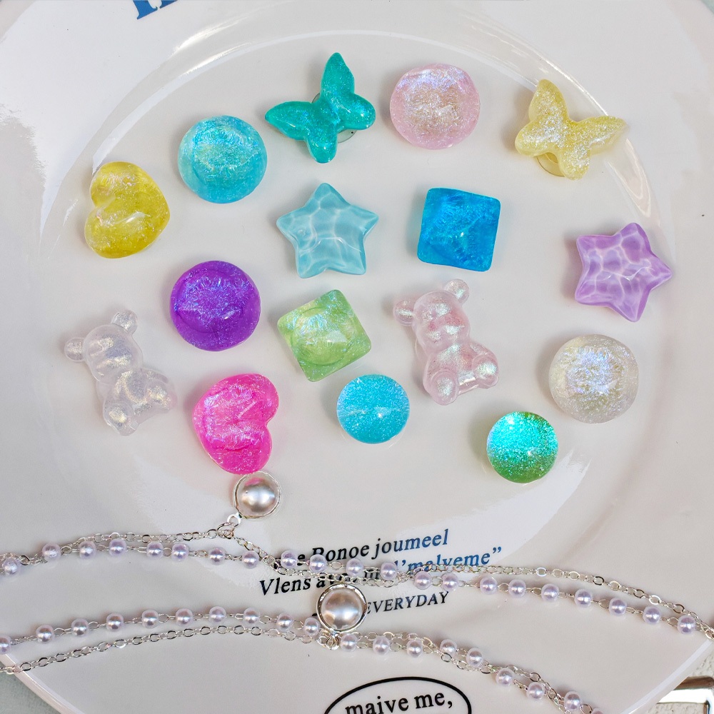 สีระยิบระยับใสหมีน้อยรองเท้าCharmsชุดมุกโซ่รองเท้าFine Glitterรองเท้าCharms DIYสาวของขวัญ