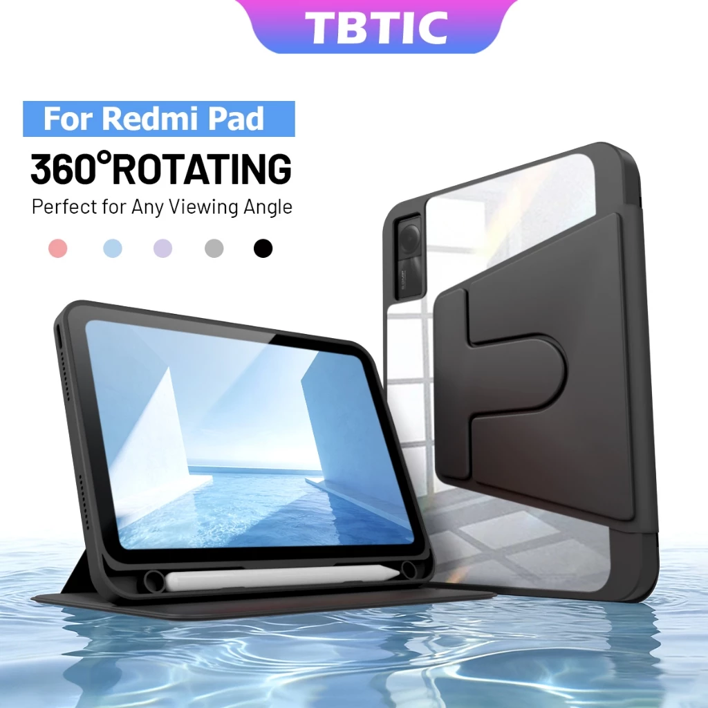 TBTIC เคสแท็บเล็ตหมุนได้ 360° พร้อมช่องเก็บปากกา กันกระแทก มีขาตั้ง สำหรับ Redmi Pad Pro / Pad 2 Pro 12.1 / Pad 2