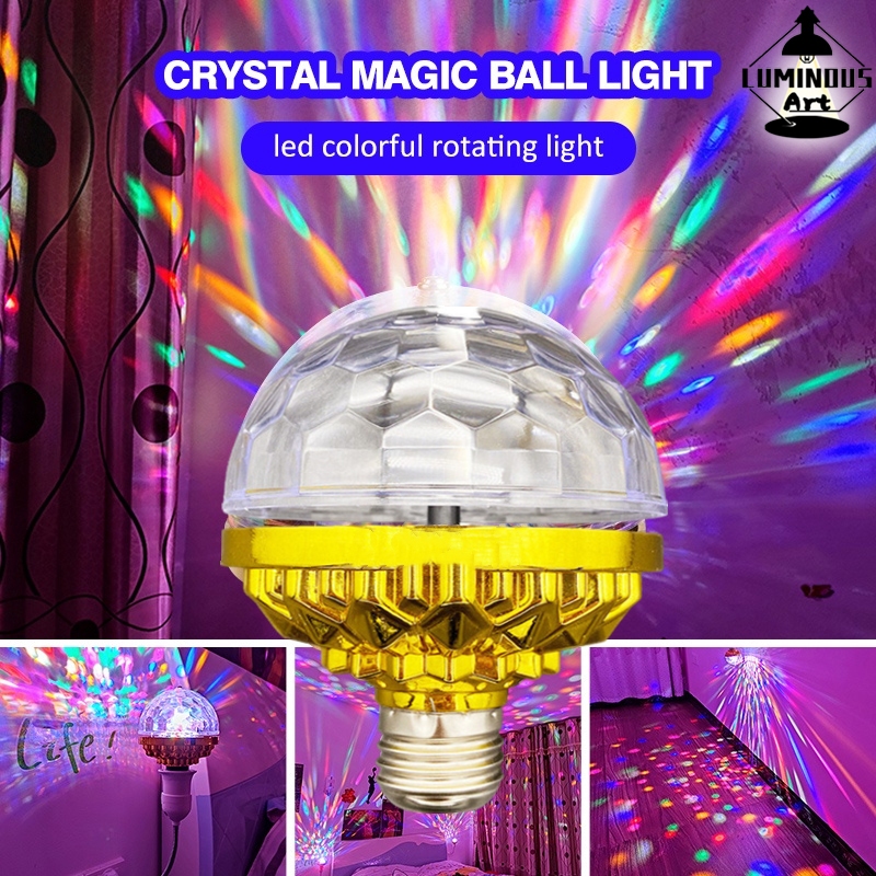 READY STOCKLUMINOUS ART หมุนคริสตัล Disco Ball Light E27 6W RGB LED Bulb – Disco Light Party Effect,