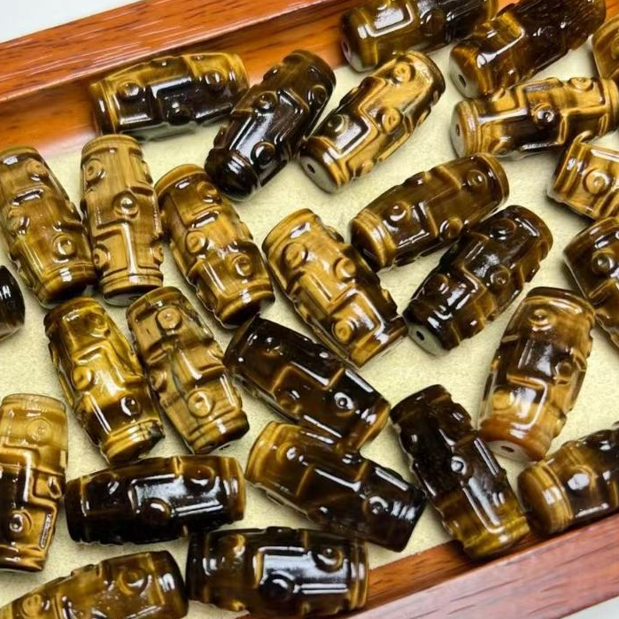 ธรรมชาติสีเหลือง Tiger Eye Dzi ลูกปัดประมาณ 22 มม. Through Hole แกะสลักชิ้นคริสตัล Hand-Made เครื่องประดับ diy อุปกรณ์เสริม Simple All-Match ของขวัญ
