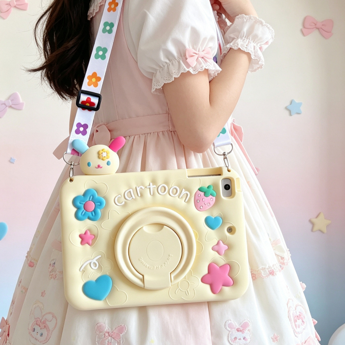 ฝาครอบแท็บเล็ตซิลิโคนพร้อมช่องใส่ดินสอในตัว ขาตั้งหมุนได้ 360 พร้อมเชือกเส้นเล็กแบบถอดได้สําหรับ ไอแพด