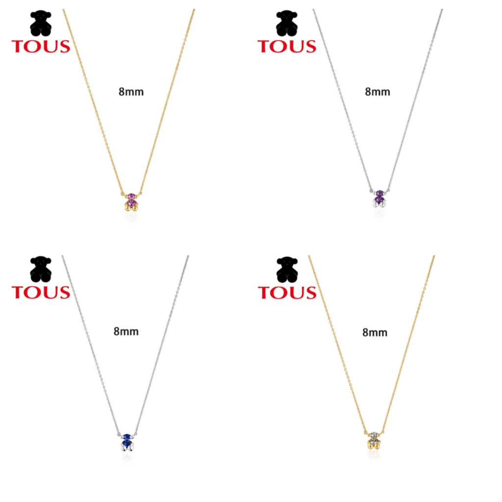 TOUS New สร้อยคอสั้นดีไซน์หมีน้อยสีเงินทอง ชุดพลอยแลปสร้าง หมีน้อยสี LGG.ทันสมัยและอเนกประสงค์ ดีไซน