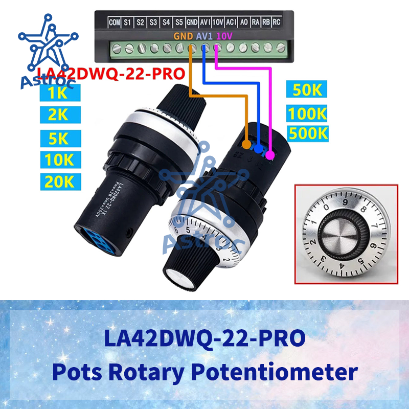 LA42DWQ-22-Pro 1K 2K 5K 10K 20K 50K 100k 200k 500K 22mm เส้นผ่านศูนย์กลางหม้อ Rotary Potentiometer R